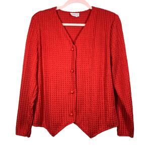 LAUREN LEE Vintage Red Button Down Silky Cardigan Medium